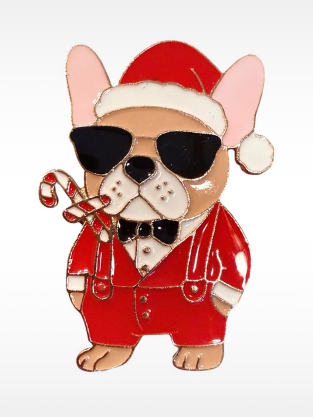 Christmas Santa French Bulldog Enamel Brooch Pin Holiday Dog Jewelry Gift NEW